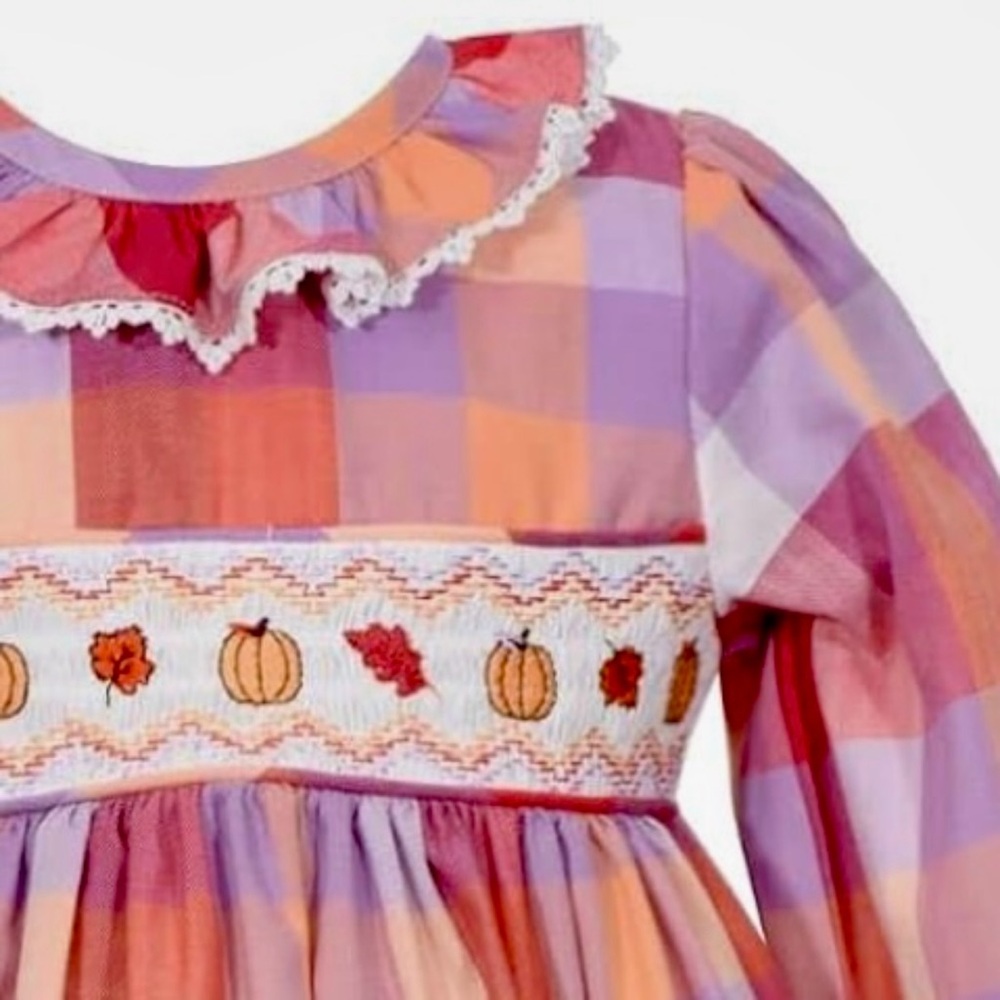 BONNIE JEAN Baby Plaid Cotton Pumpkin Harvest Dress+Diaper/cover Sz 18Months EUC